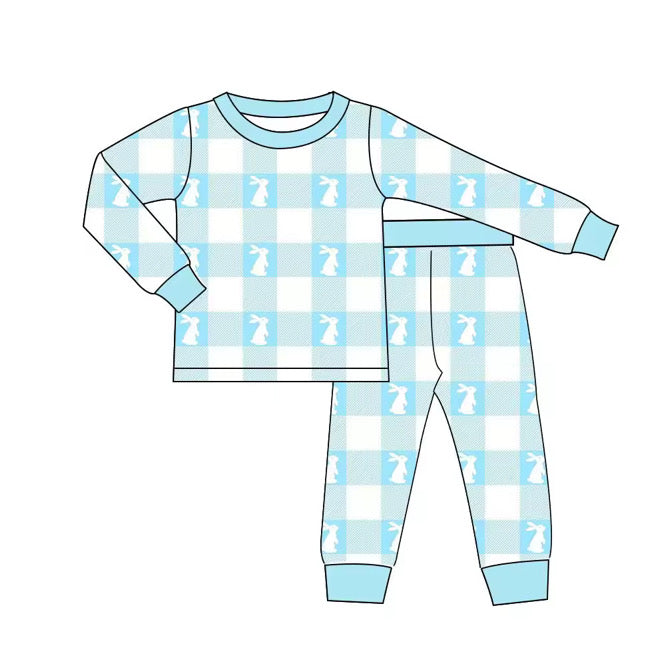 Hop Little Bunny (Blue) Two-Piece Bamboo Pajama Set