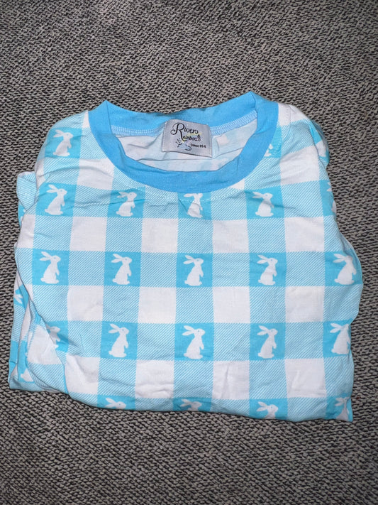 Hop Little Bunny (Blue) Two-Piece Bamboo Pajama Set